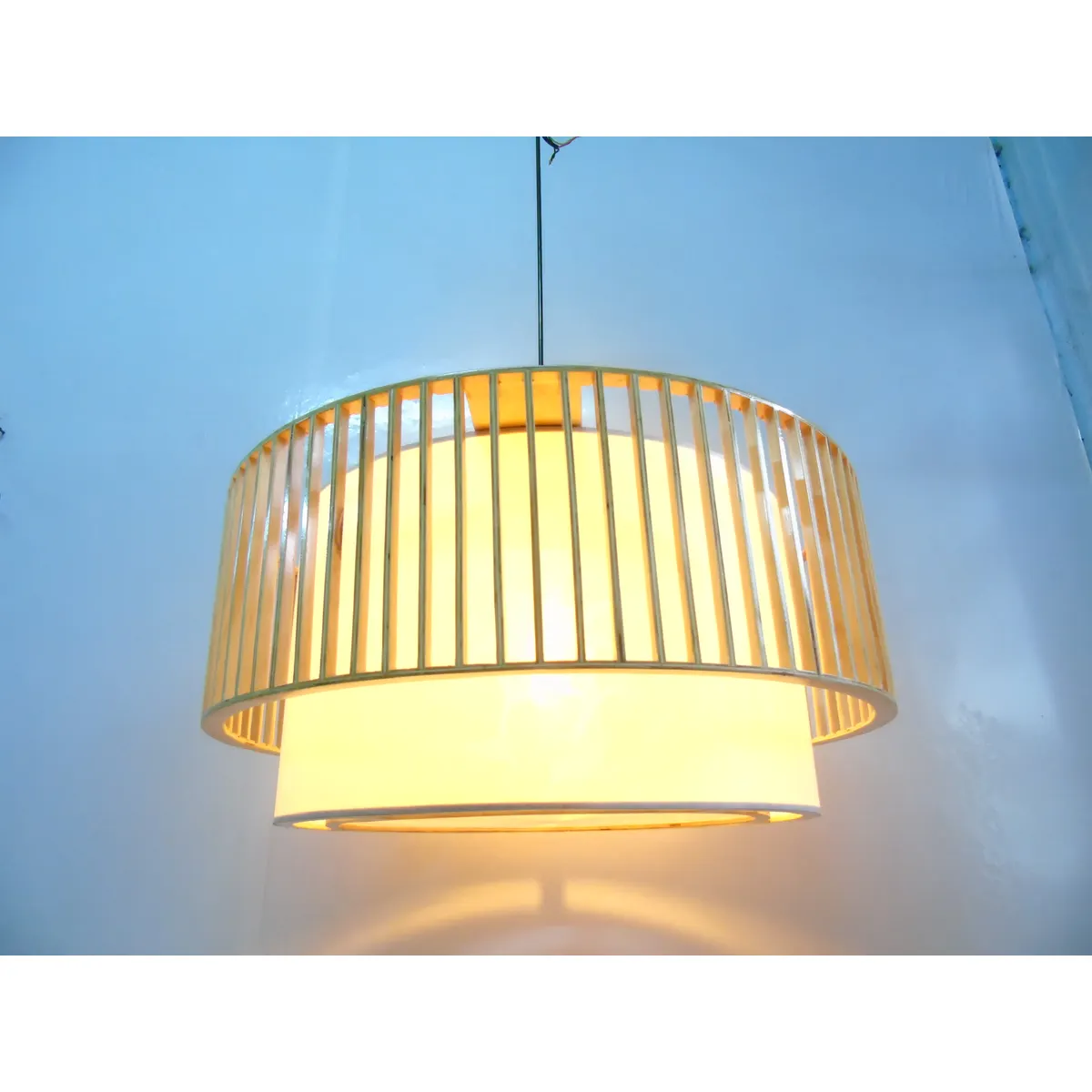 Đèn Thả Gỗ Hình Trụ Kép 2 Lớp Trang Trí Đèn Thả Gỗ Hình Trụ Kép 2 Lớp Trang Trí — đèn lồng gỗ Hội An | LongDenViet