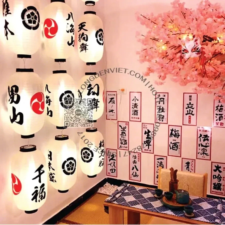 Đèn vải dù kiểu Nhật Bản in chữ MS03 (6 cái) — đèn kiểu Nhật Bản Hội An | LongDenViet