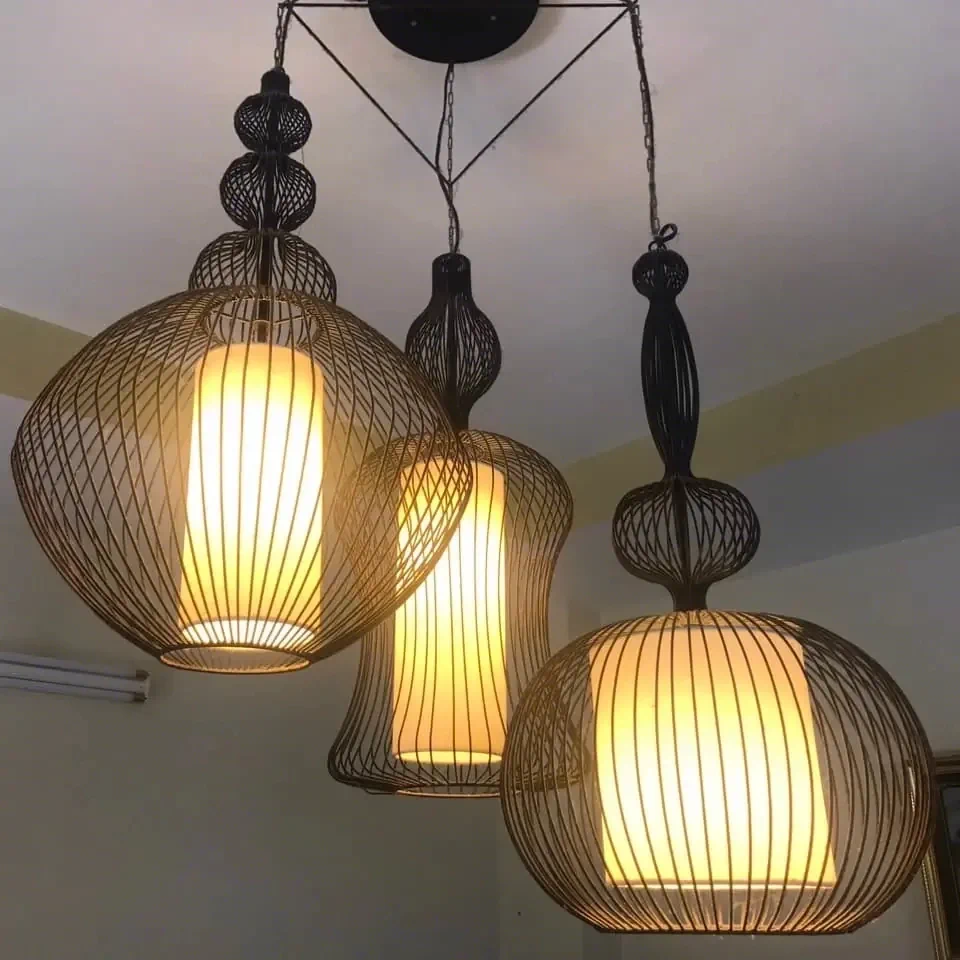 Đèn chùm khung sắt KH-DTR043 — đèn lồng thủ công Hội An | LongDenViet