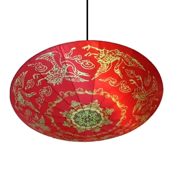 Đèn vải đĩa bay vẽ hoa KH-DTR012 — đèn quán cafe Hội An | LongDenViet